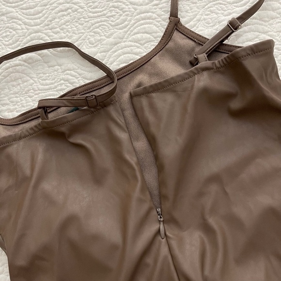 WILD FABLE Faux Leather Slip Dress in Dark Taupe Size XS - Picture 13 of 16
